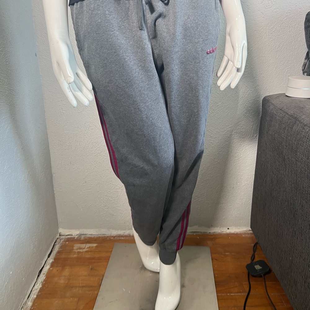 adidas Gray Track Pants with Pink Stripes - Picture 2 of 6